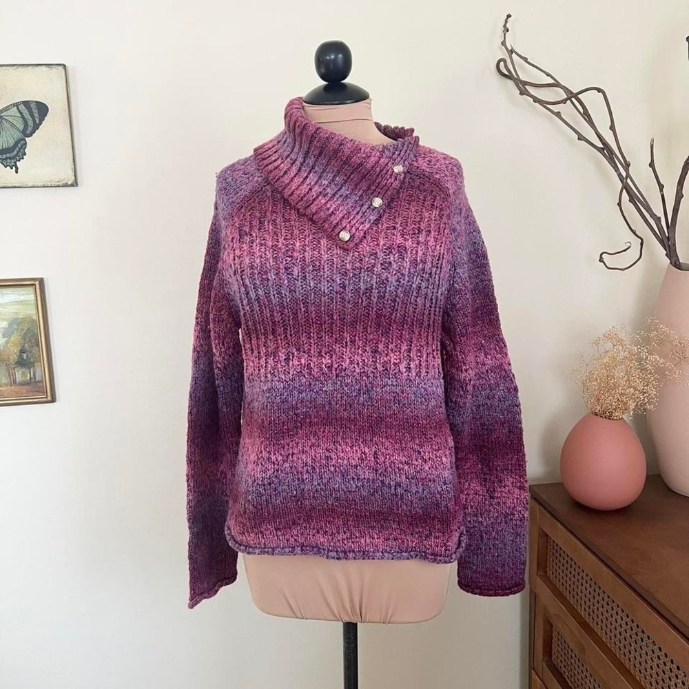 Vintage Y2K Fashion Bug Striped Turtleneck Button Sweater